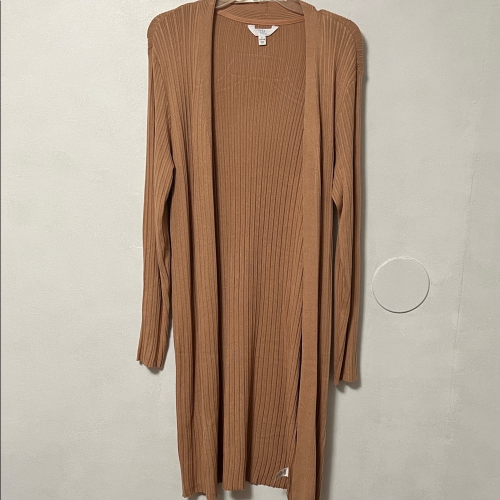 Time and Tru Women's Brown Ribbed Cardigan